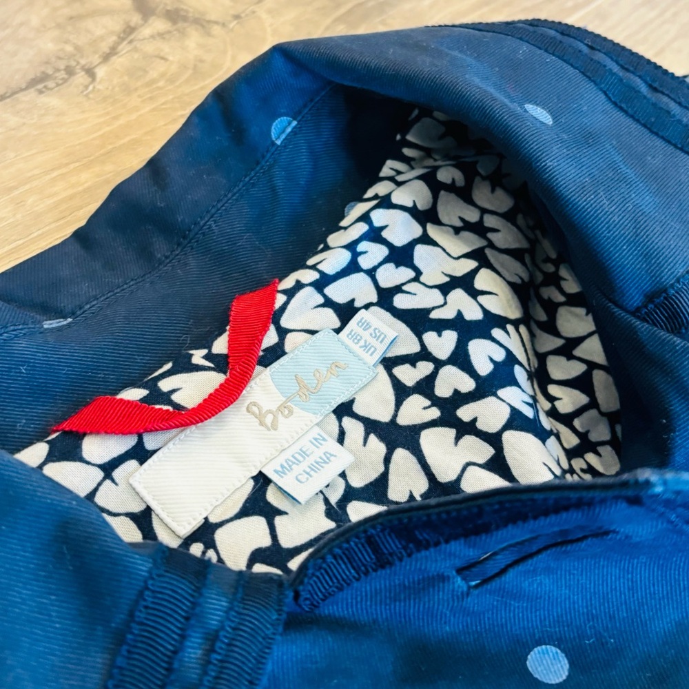 Boden Navy Polka Dot Trench Coat – Cotton – Size 8 - Picture 6 of 7